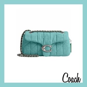 Coach Light Blue Pinstripe Shirt with Aqua Quilted Crossbody Bag